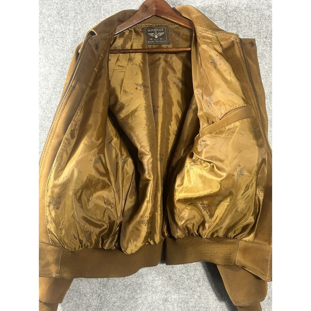 Reportage R.G.A. Made in Italy Tan Suede/Leather Style Bomber Jacket Men's Brown - Picture 12 of 15